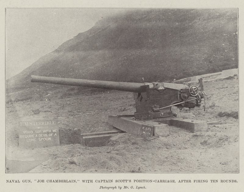 Marinekanone, Joe Chamberlain, mit Captain Scotts Positionswagen, nach zehn Schüssen von English Photographer