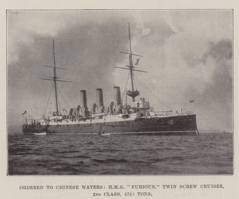 Befehl nach chinesischen Gewässern, HMS Furious, Doppelschrauben-Kreuzer, 2. Klasse, 5750 Tonnen von English Photographer