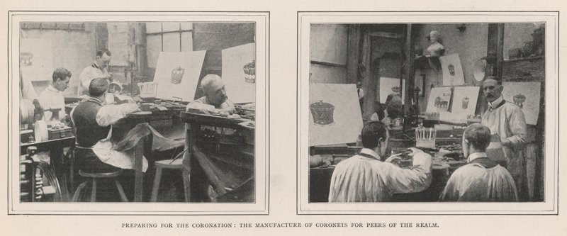 Vorbereitungen für die Krönung, die Herstellung von Kronen für die Peers des Reiches von English Photographer