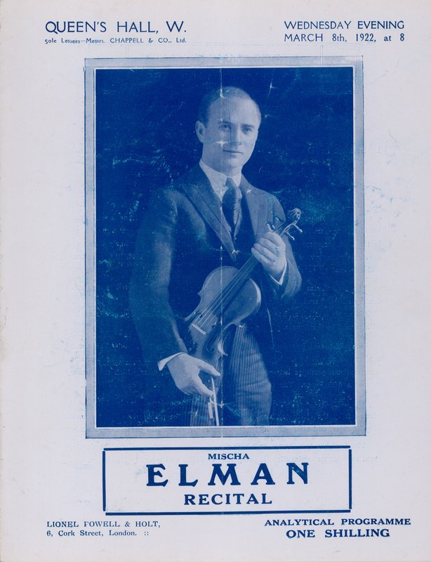 Programm für Mischa Elman Konzert, Queens Hall, am 8. März 1922 von English Photographer