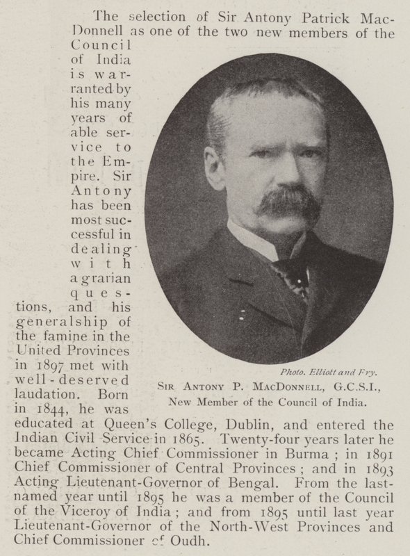 Sir Antony P. MacDonnell, GCSI, neues Mitglied des Indischen Rates von English Photographer