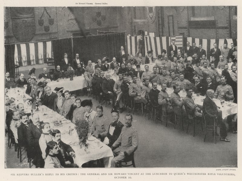 Sir Redvers Bullers Antwort auf seine Kritiker, der General und Sir Howard Vincent beim Mittagessen der Queens Winchester Rifle Volunteers, 10. Oktober von English Photographer