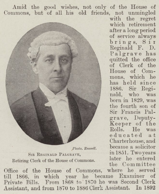 Sir Reginald Palgrave, scheidender Sekretär des House of Commons von English Photographer