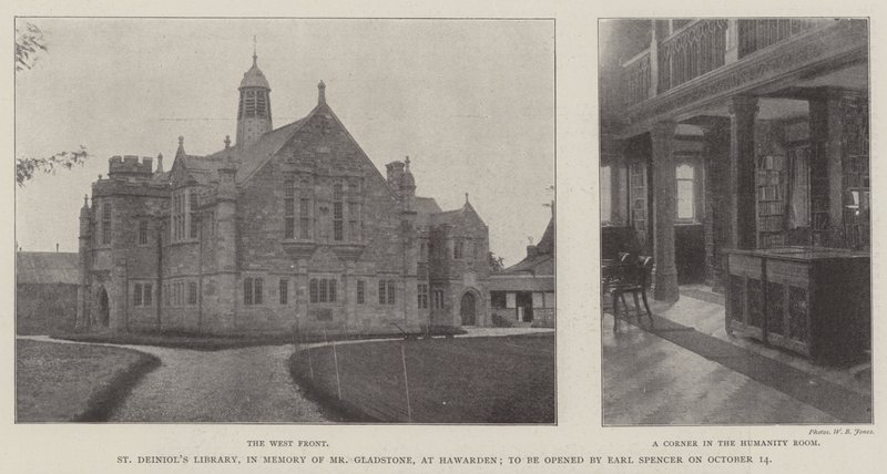 Die St. Deiniols Bibliothek, in Erinnerung an Mr. Gladstone, in Hawarden, zu eröffnen von Earl Spencer am 14. Oktober von English Photographer