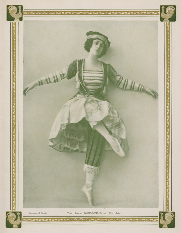 Tamara Karsavina, russische Primaballerina, in einer Ballets Russes Produktion von Igor Strawinskys Ballett Petruschka von English Photographer