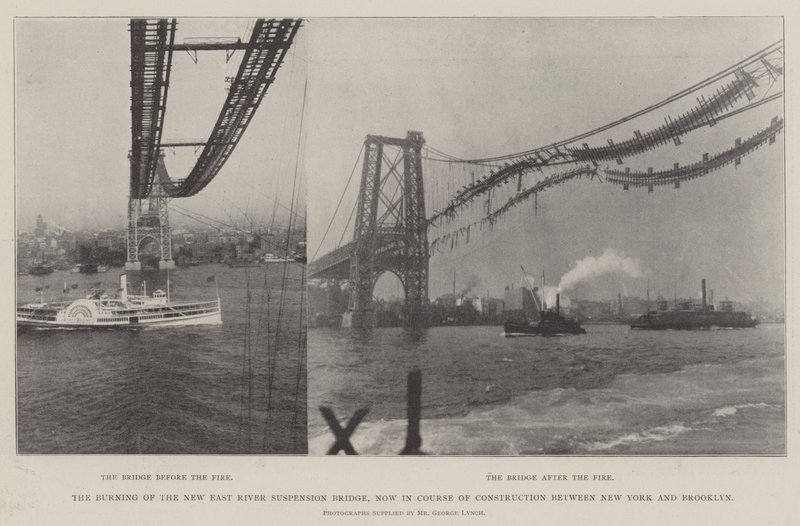 Das Brennen der neuen East River Hängebrücke, die derzeit zwischen New York und Brooklyn gebaut wird von English Photographer