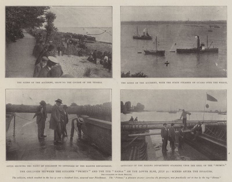 Die Kollision zwischen dem Dampfer Primus und dem Schlepper Hansa auf der Unterelbe, 21. Juli, Szenen nach der Katastrophe von English Photographer