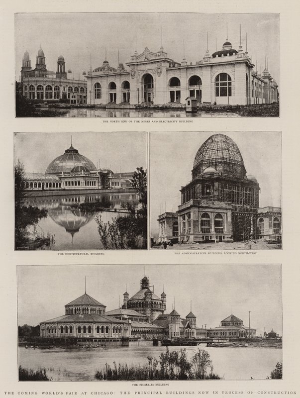 Die kommende Weltausstellung in Chicago, die Hauptgebäude im Bau von English Photographer