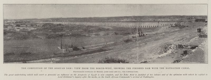 Die Fertigstellung des Assuan-Damms, Blick von Nordwesten, der fertige Damm mit dem Schifffahrtskanal von English Photographer