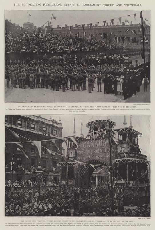 Die Krönungsprozession, Szenen in der Parliament Street und Whitehall von English Photographer