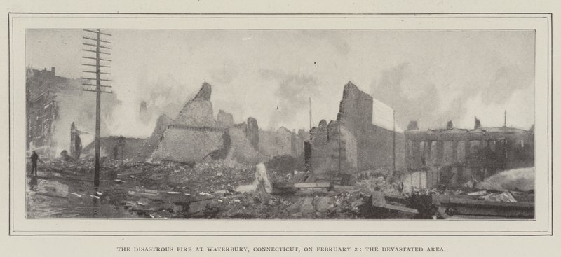 Das verheerende Feuer in Waterbury, Connecticut, am 2. Februar, das verwüstete Gebiet von English Photographer