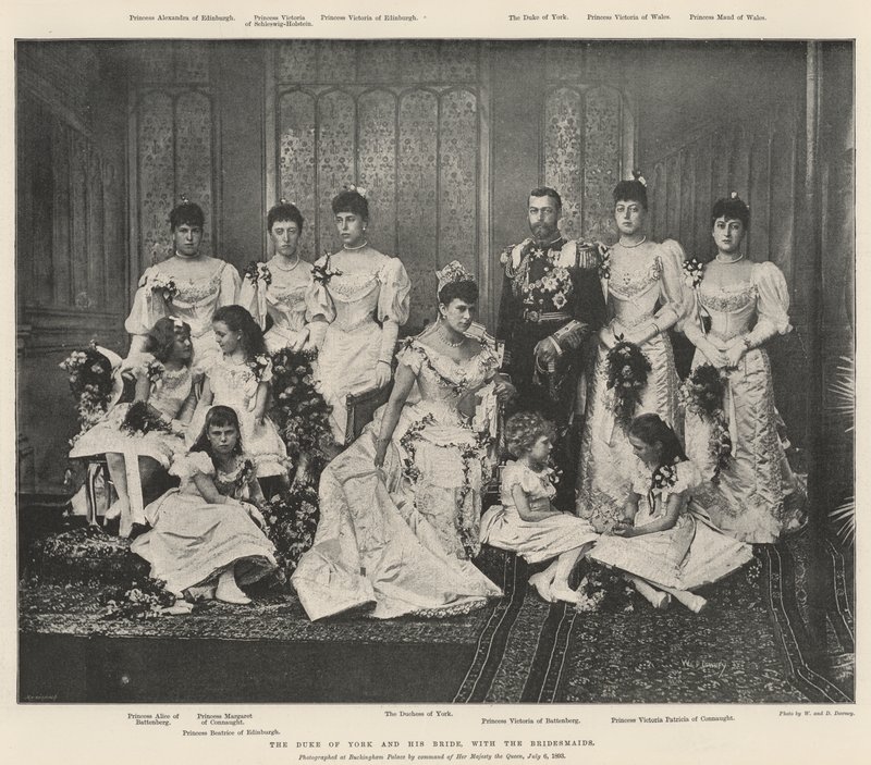 Der Herzog von York und seine Braut mit den Brautjungfern von English Photographer