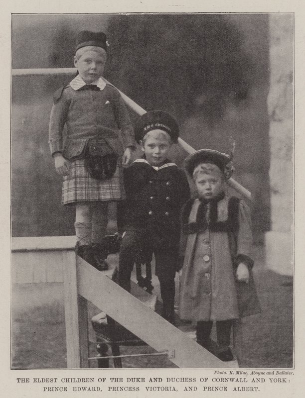 Die ältesten Kinder des Herzogs und der Herzogin von Cornwall und York, Prinz Edward, Prinzessin Victoria und Prinz Albert von English Photographer