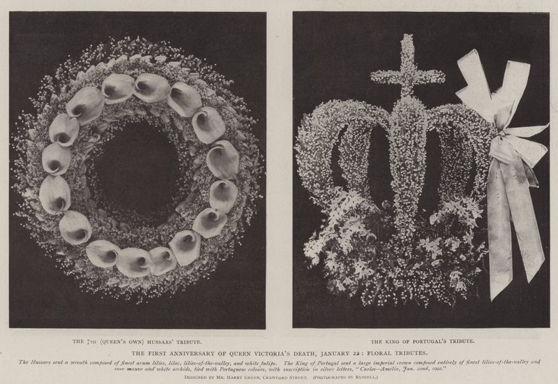 Der erste Jahrestag des Todes von Königin Victoria, 22. Januar, Blumengaben von English Photographer