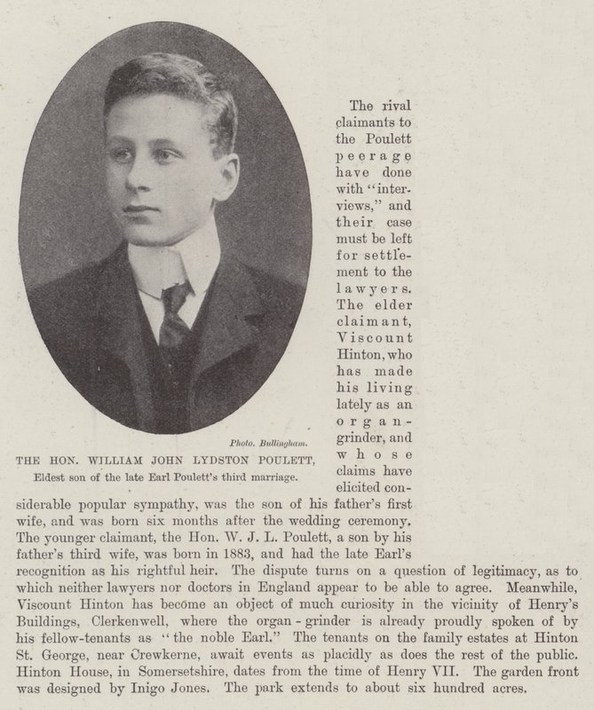 Der ehrenwerte William John Lydston Poulett, ältester Sohn der dritten Ehe des verstorbenen Earl Poulett von English Photographer