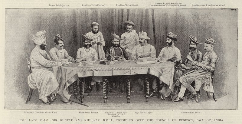 Der verstorbene Rajah Sir Gunpat Rao Khudkay, KCSI, Vorsitzender des Regentschaftsrates, Gwalior, Indien von English Photographer