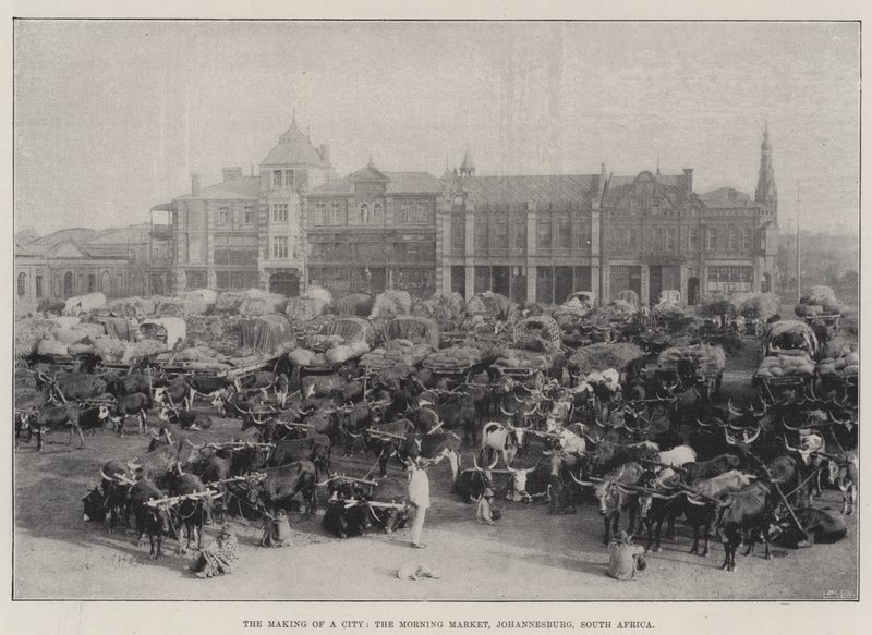 Der Aufbau einer Stadt, der Morgenmarkt, Johannesburg, Südafrika von English Photographer