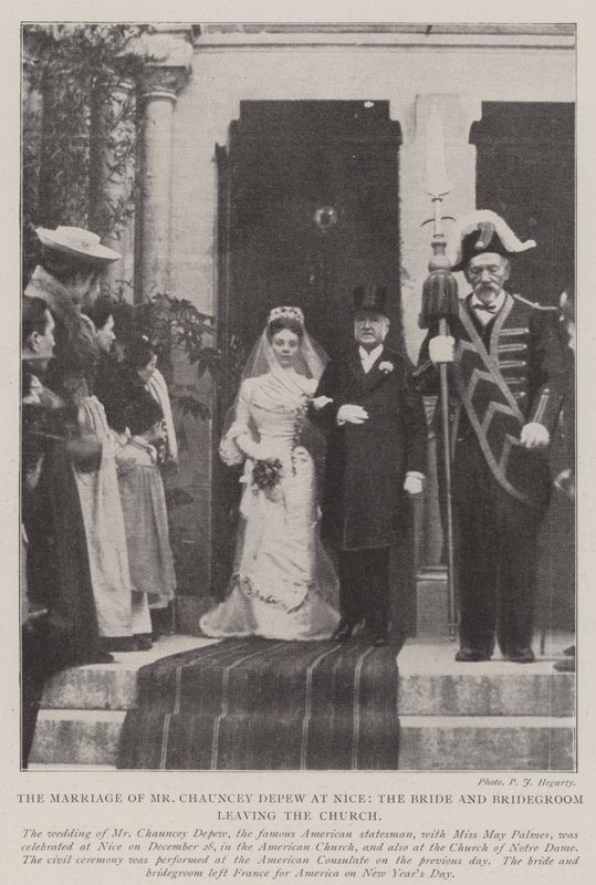 Die Hochzeit von Herrn Chauncey Depew in Nizza, die Braut und der Bräutigam verlassen die Kirche von English Photographer