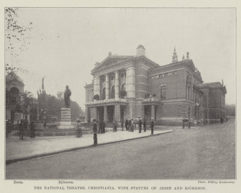 Das Nationaltheater in Christiania mit Statuen von Ibsen und Bjornson von English Photographer