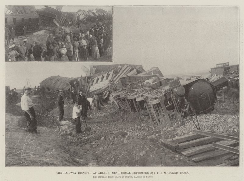 Das Eisenbahnunglück in Arleux, nahe Douai, 27. September, der zerstörte Zug von English Photographer