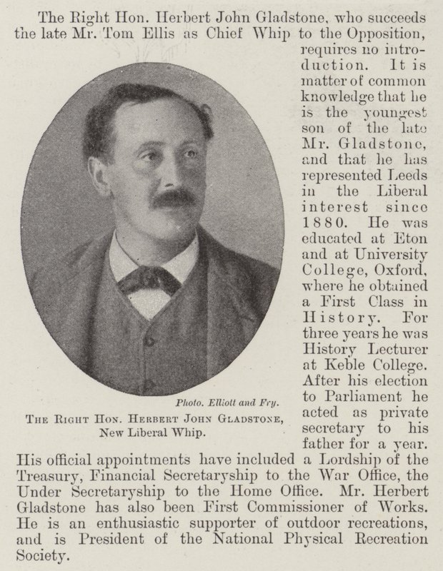 Der ehrenwerte Herbert John Gladstone, neuer liberaler Peitsche von English Photographer