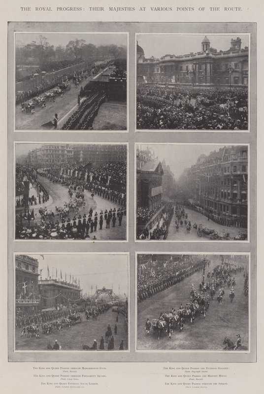 Der königliche Fortschritt, ihre Majestäten an verschiedenen Punkten der Route von English Photographer