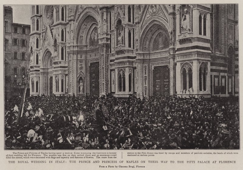 Die königliche Hochzeit in Italien, der Prinz und die Prinzessin von Neapel auf dem Weg zum Pitti-Palast in Florenz von English Photographer