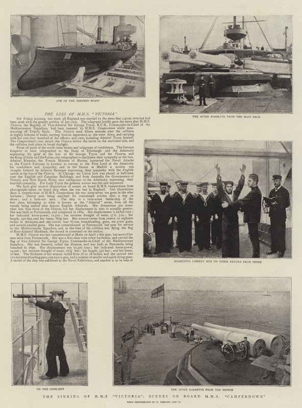 Das Sinken der HMS Victoria, Szenen an Bord der HMS Camperdown von English Photographer