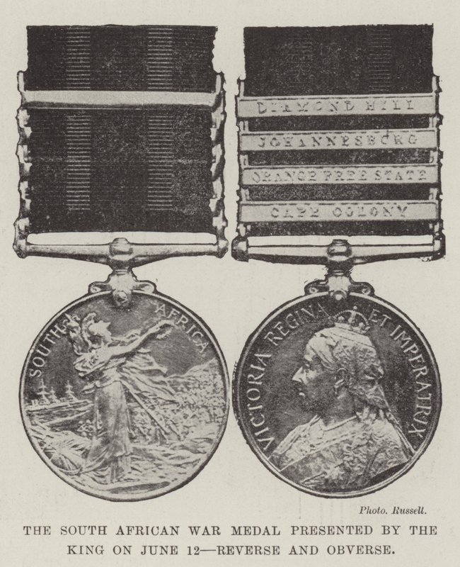 Die südafrikanische Kriegsmedaille, verliehen vom König am 12. Juni von English Photographer