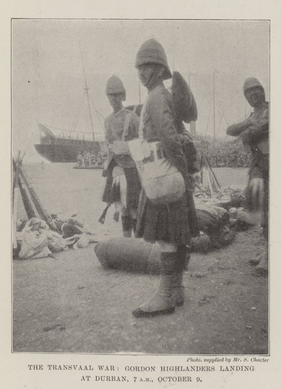 Der Transvaal-Krieg, Gordon Highlanders landen in Durban, 7 Uhr morgens, 9. Oktober von English Photographer