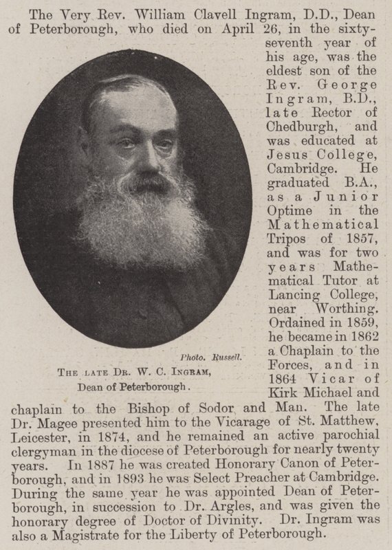 Der verstorbene Dr. W C Ingram, Dekan von Peterborough von English Photographer