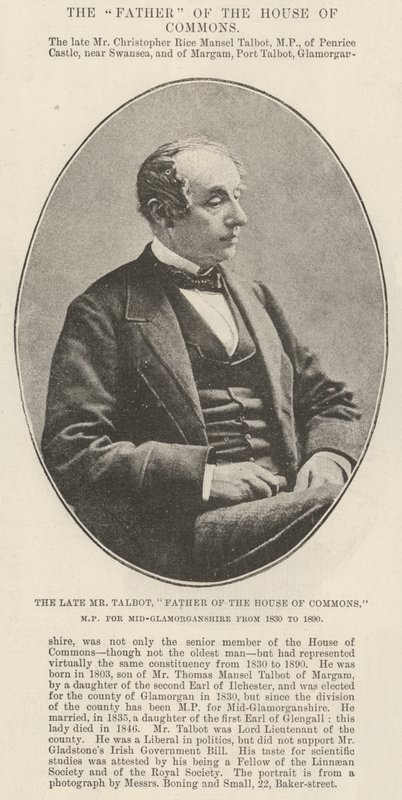 Der verstorbene Mr Talbot, Vater des Unterhauses, Abgeordneter für Mid-Glamorganshire von 1830 bis 1890 von English Photographer