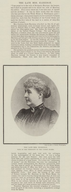Die verstorbene Mrs. Harrison, Ehefrau des Präsidenten der Vereinigten Staaten von English Photographer