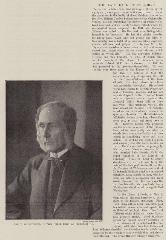 Der verstorbene Roundell Palmer, erster Earl of Selborne, PC von English Photographer