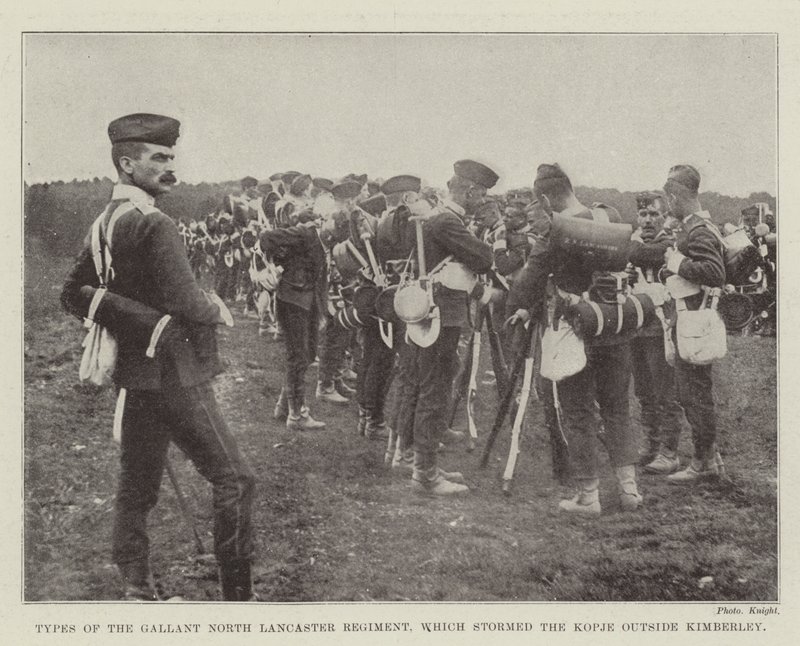 Typen des tapferen North Lancaster Regiments, das den Kopje außerhalb von Kimberley stürmte von English Photographer