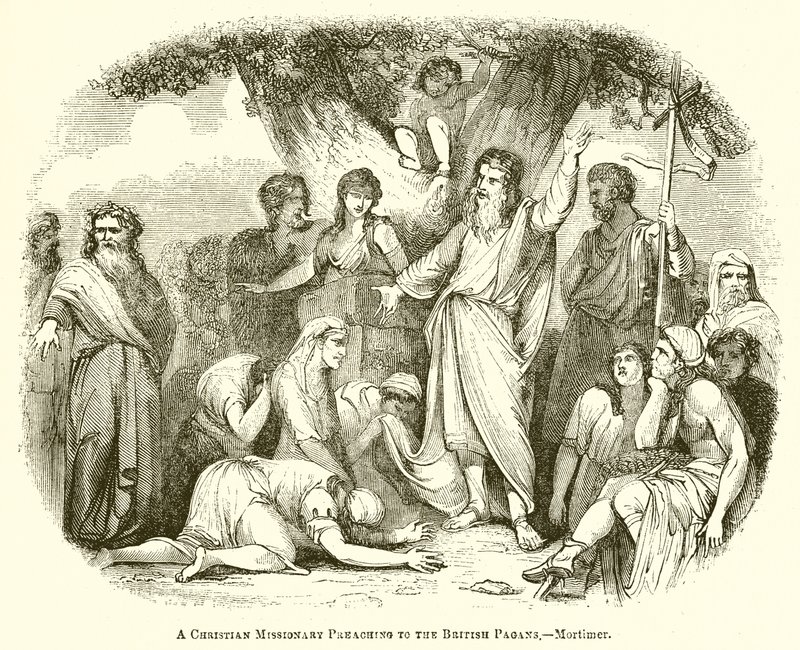 Ein christlicher Missionar predigt den britischen Heiden von English School