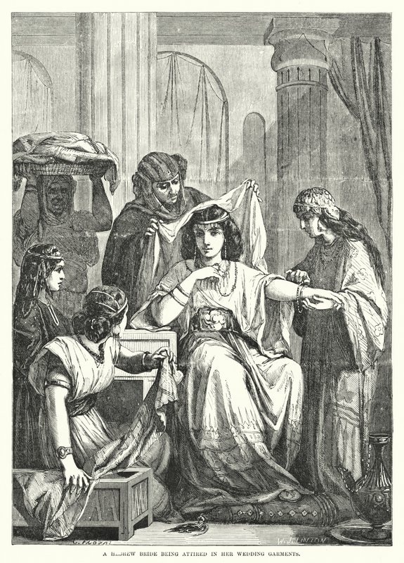 Eine hebräische Braut wird in ihre Hochzeitskleider gekleidet (Gravur) von English School
