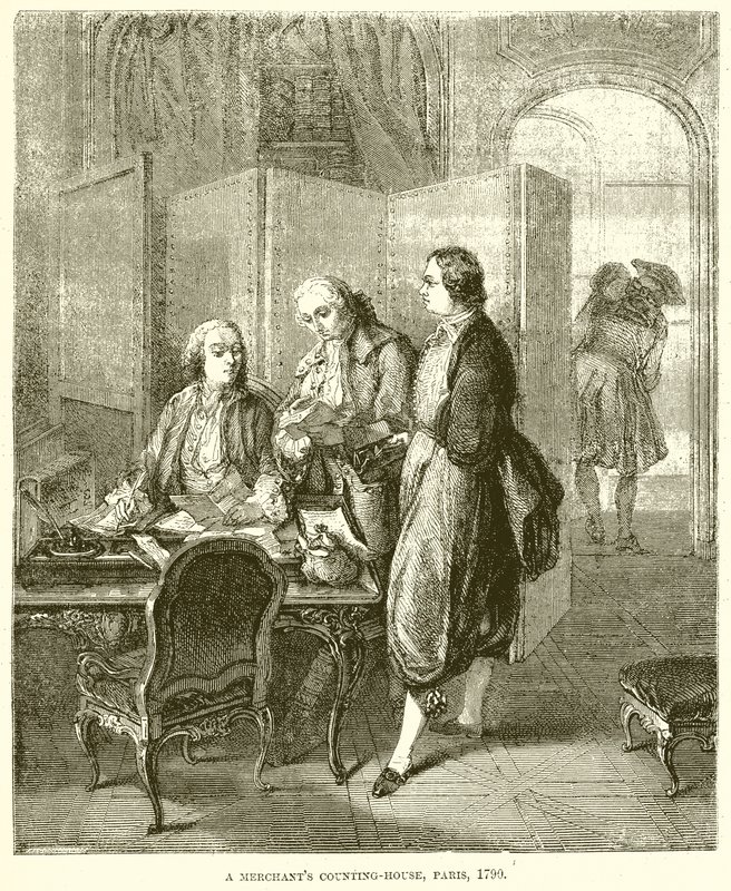 Ein Kaufmannsbüro, Paris, 1790 von English School
