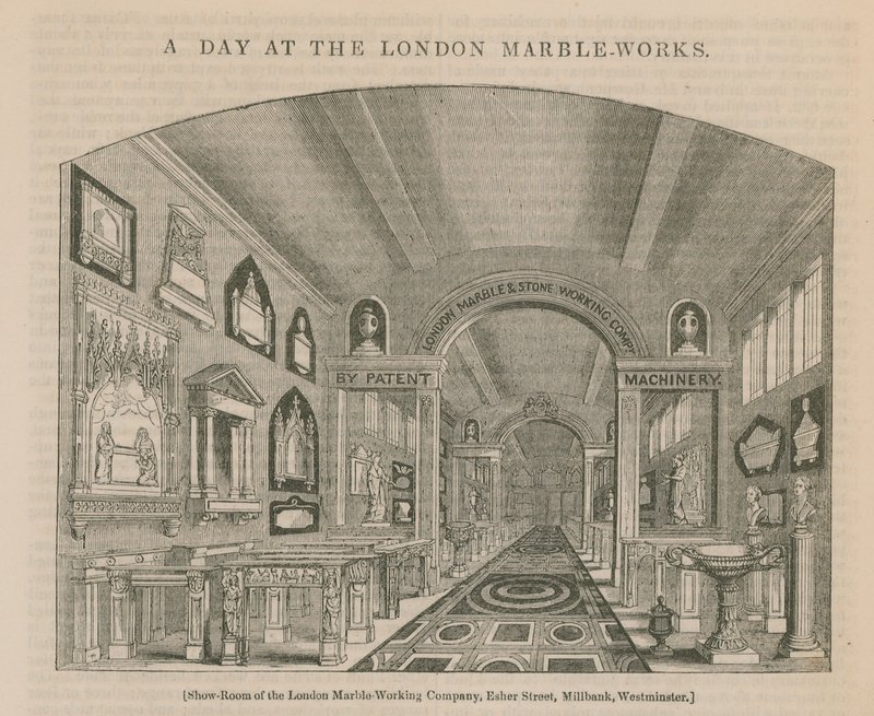 Ein Tag in den Londoner Marmorwerken (Gravur) von English School
