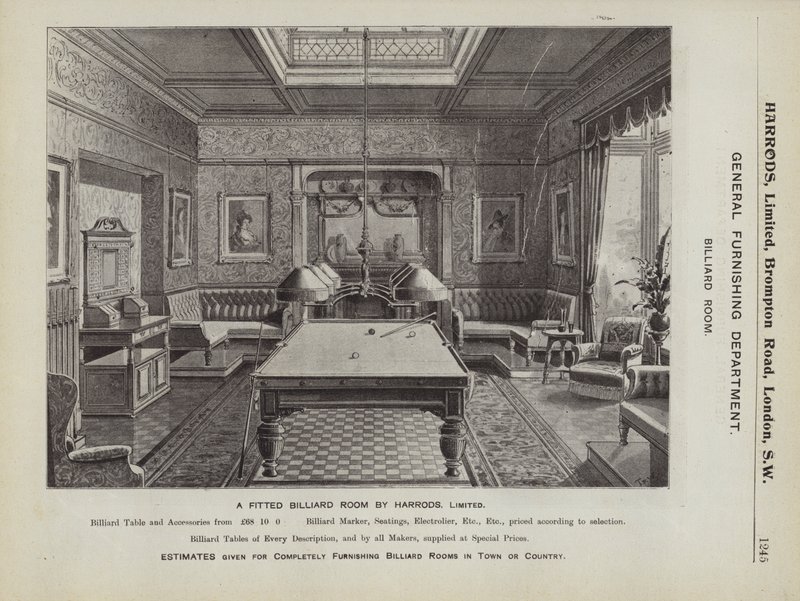 Ein eingerichteter Billardraum von Harrods von English School
