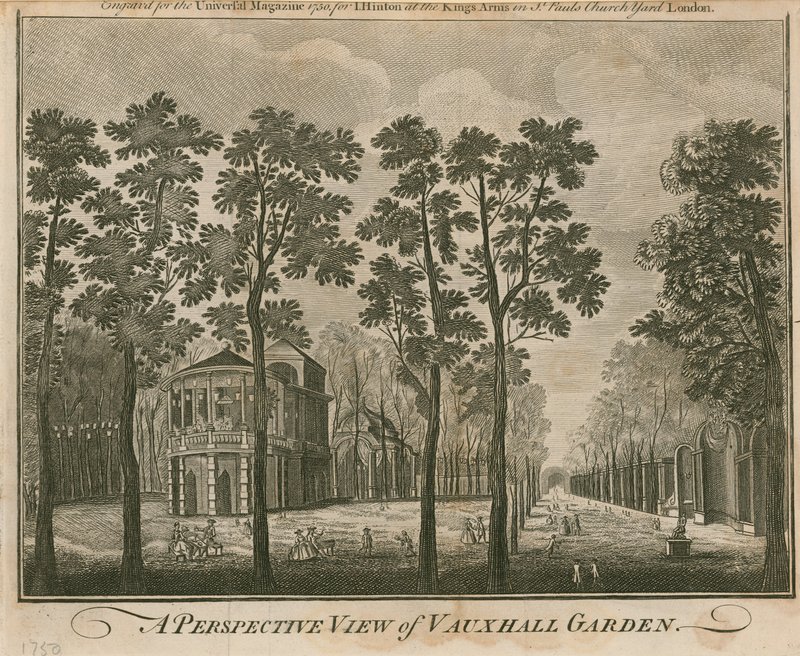 Eine perspektivische Ansicht des Vauxhall-Gartens, London von English School