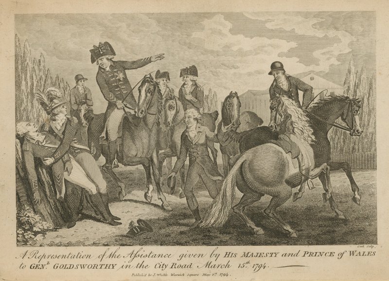 Darstellung der Unterstützung durch Seine Majestät und den Prinzen von Wales für General Goldsworthy in der City Road von English School