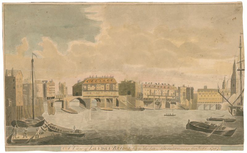 Ansicht der alten London Bridge vor den Änderungen, wie 1757 von English School