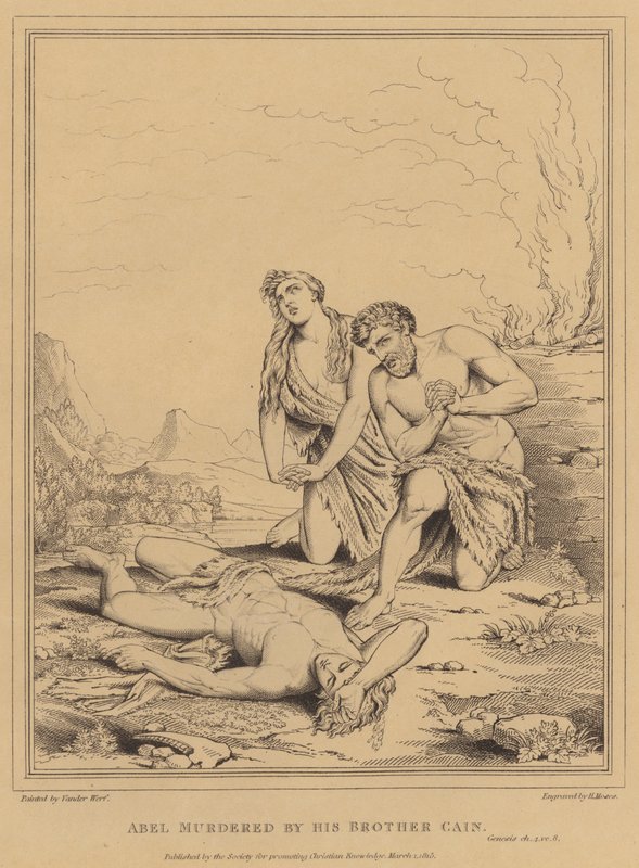 Abel von seinem Bruder Kain ermordet, Genesis (Gravur) von English School
