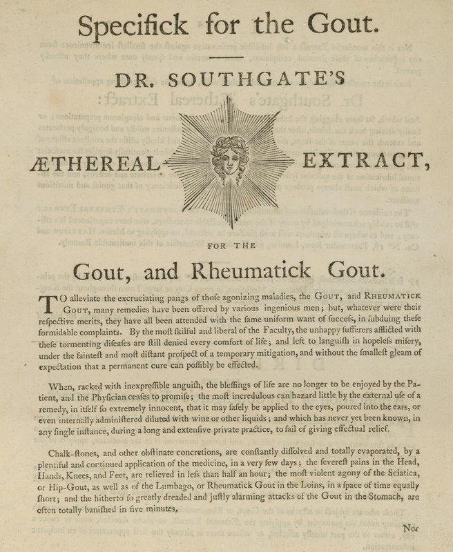 Anzeige für Dr. Southgates Ätherisches Extrakt gegen Gicht und rheumatische Gicht von English School