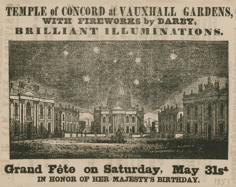 Werbung für das große Fest im Tempel der Eintracht, Vauxhall Gardens von English School