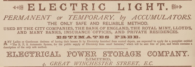 Anzeige für die Electrical Power Storage Company von English School