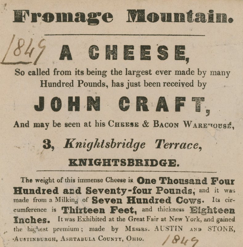 Werbung für die Ausstellung eines Käses namens Fromage Mountain von English School
