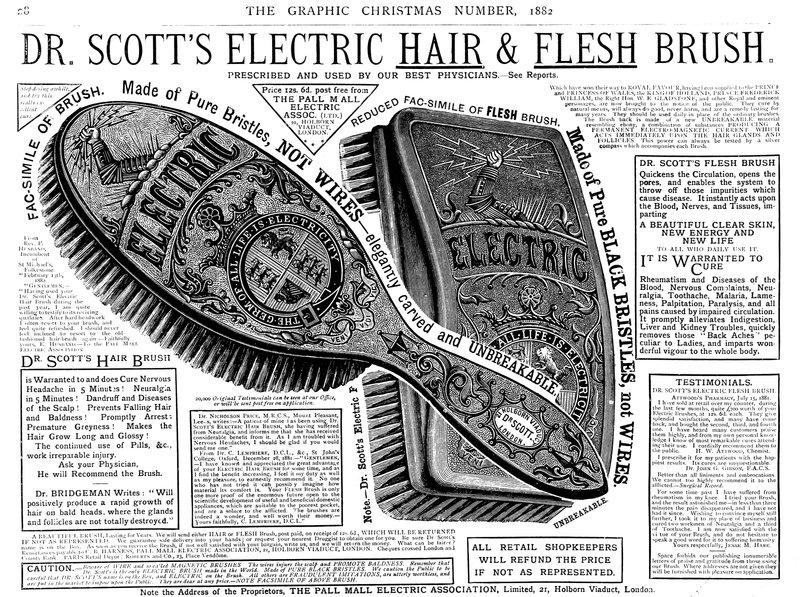 Werbung für Dr. Scotts elektrische Haar- und Fleischbürste von English School