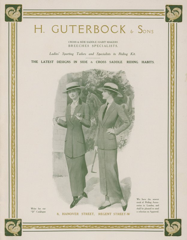 Werbung für H Guterbock & Sons, Damen-Sportbekleidung und Spezialisten für Reitbekleidung von English School